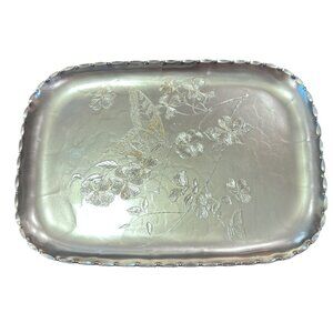 Arthur Armour Aluminum Tray Butterfly Floral Hammered Serving Decor